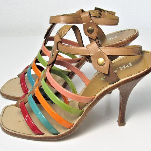 PRADA Strappy Multi-color Heeled Sandals 36.5 - Picture 4 of 6